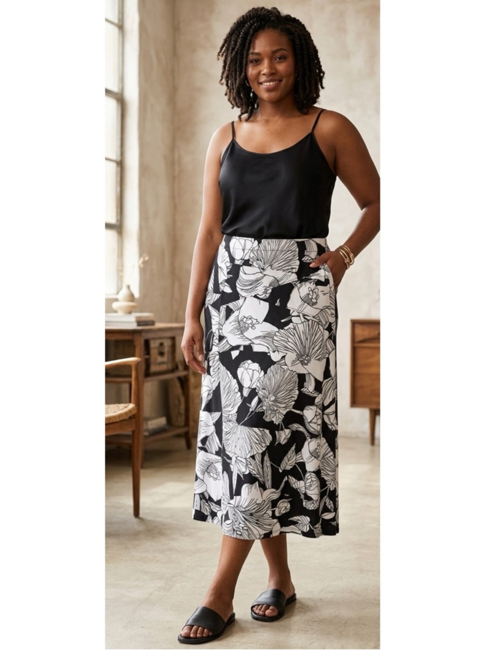 NYCC New York Clothing Company Classic Botanical Floral Midi Skirt Sz XL